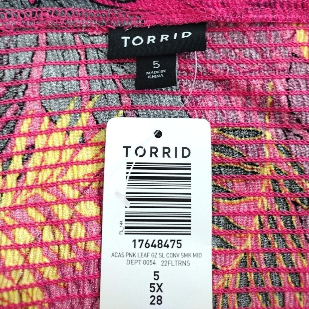 Torrid 5 XL Convertible Smocked Midi Pink Dress Skirt Crinkle Gauze Palm Leaves - Picture 11 of 12